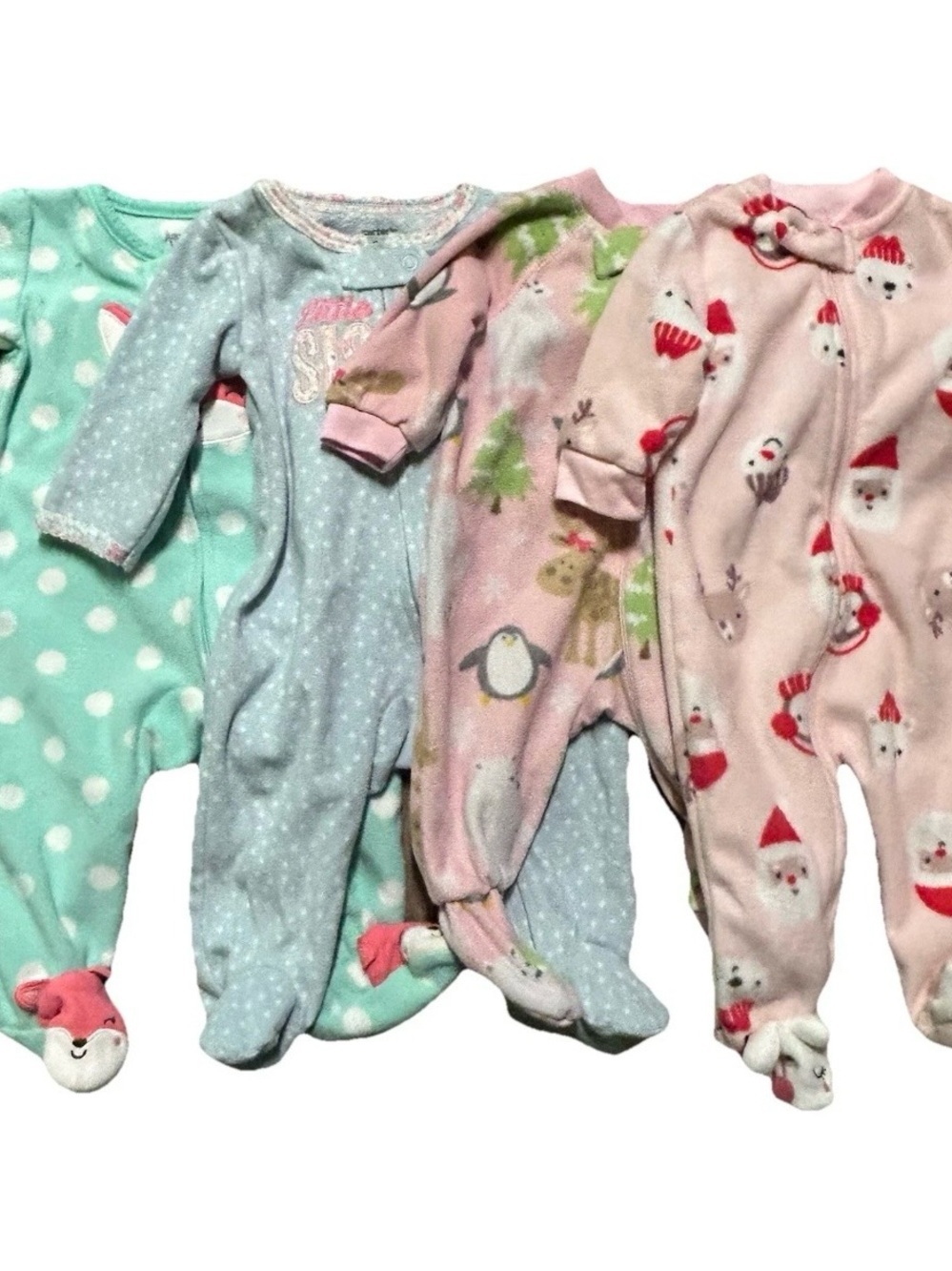 Baby Girl Fleece Footie Pajamas Winter Christmas Size 0-3 Months